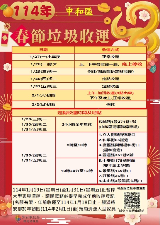 春節垃圾清運時間